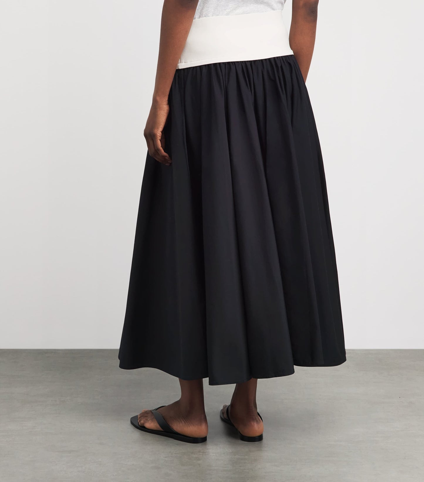 RL Panelled Woven Drop-waist Contrast Cotton A-line Midi Maxi Skirt
