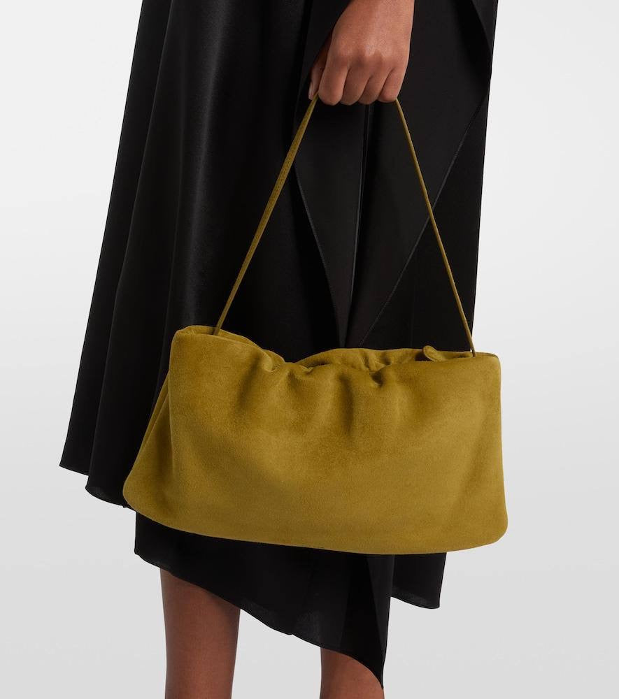 TR Bourse XL Lambskin Suede Shoulder Bag in Black | Green