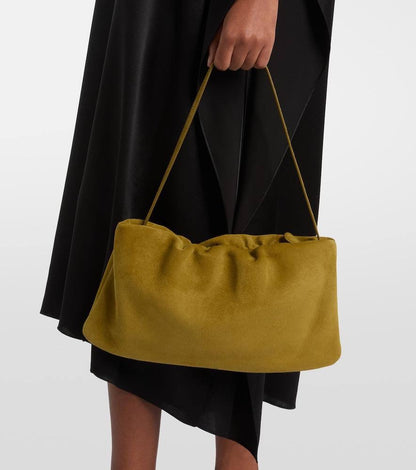 TR Bourse XL Lambskin Suede Shoulder Bag in Black | Green