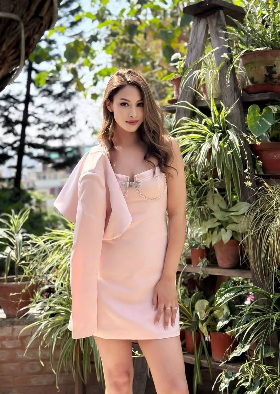 SP Pink Diamante Bow Bustier Satin Mini Dress | Bolero Jacket | Set