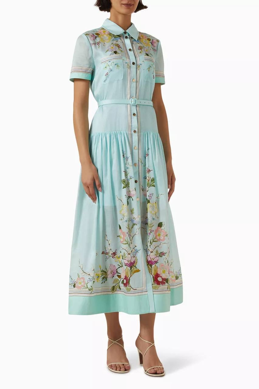 SP Mint Floral Organza Midi Dress