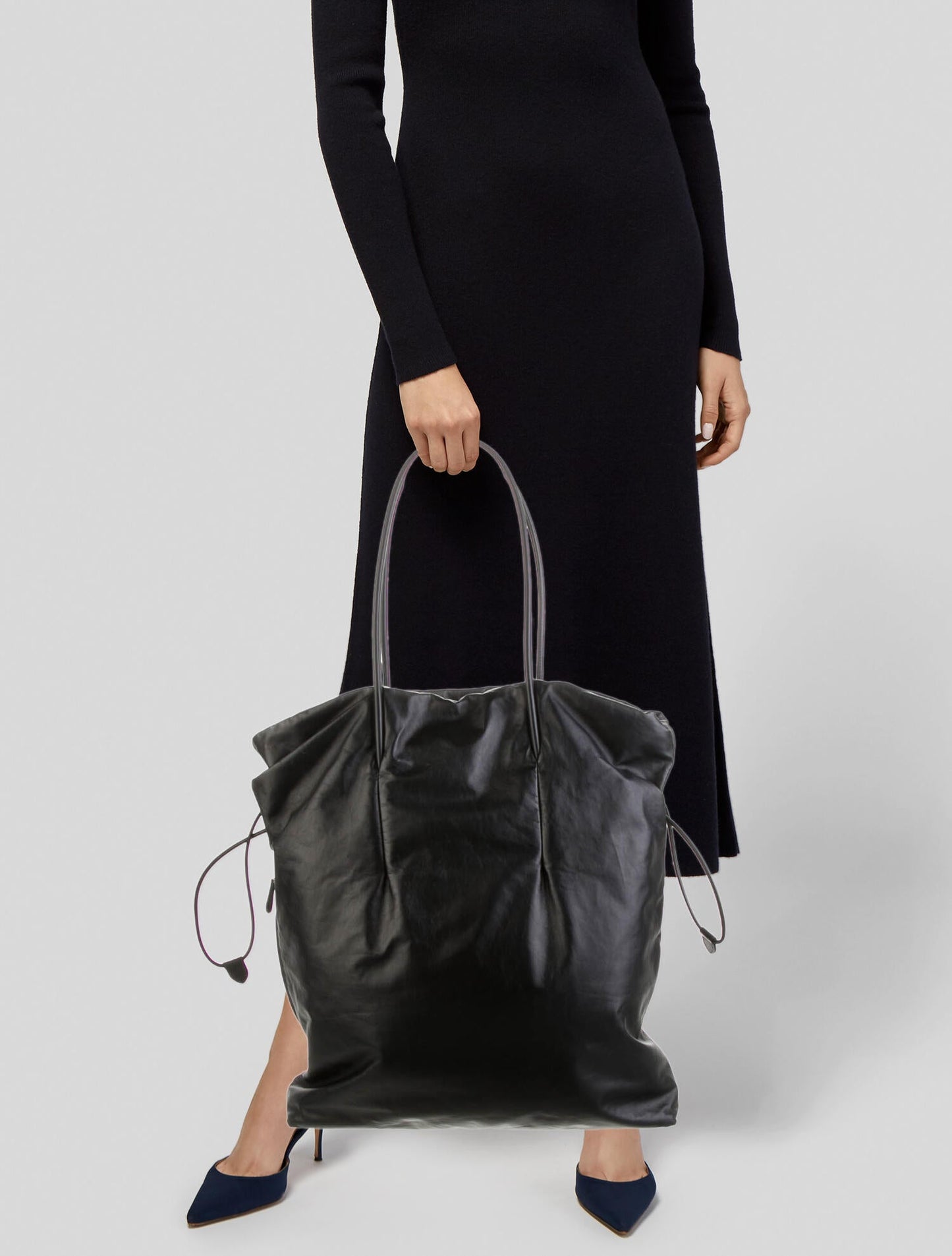 TR Polly Smooth Calfskin Leather Drawstring Tote Bag