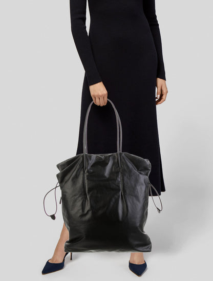 TR Polly Smooth Calfskin Leather Drawstring Tote Bag