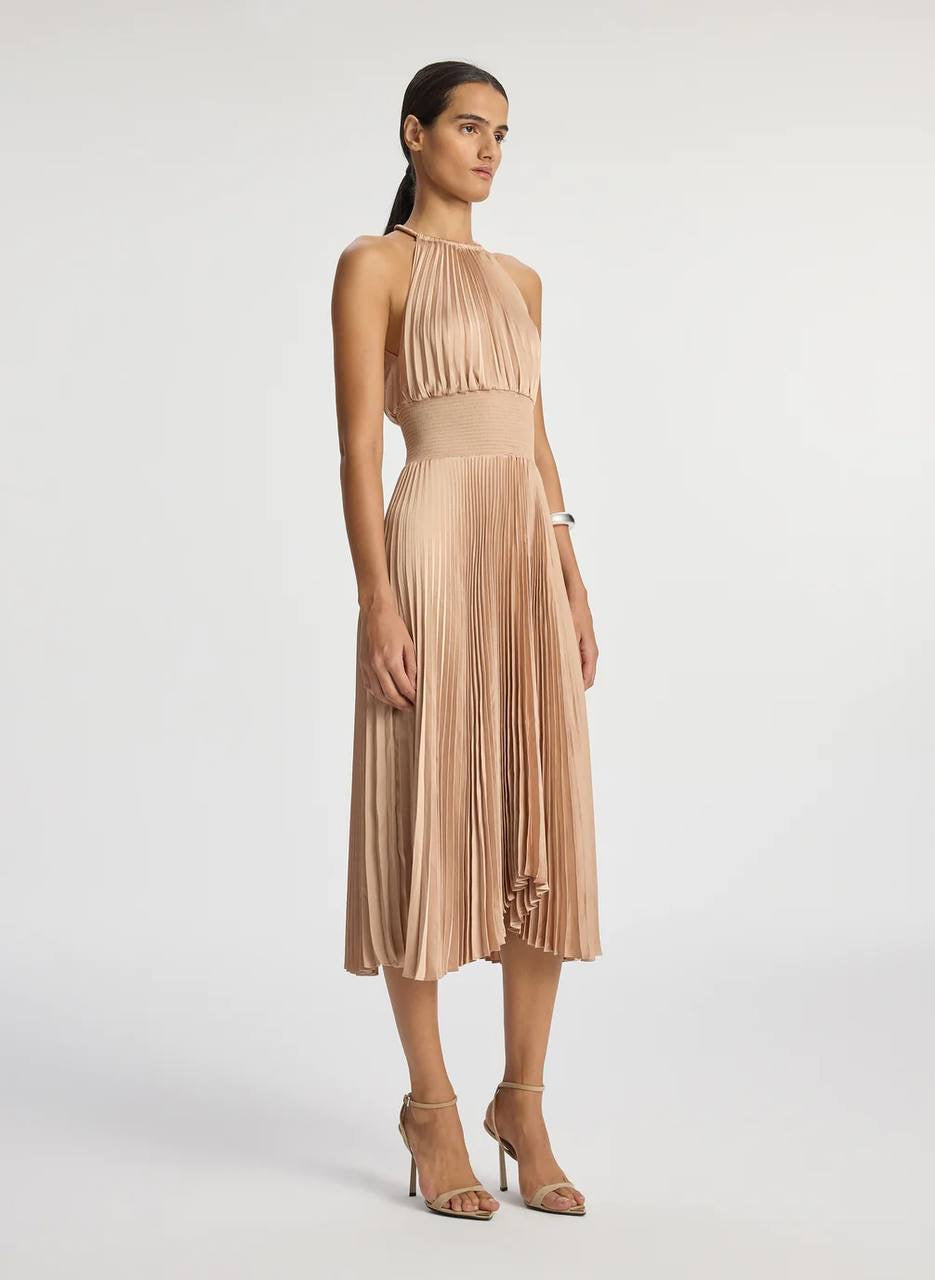 ALC Renzo II Satin Pleated Midi Dress