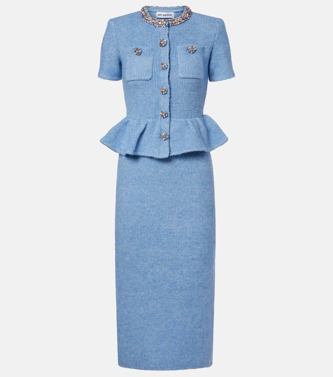 SP Blue Knitted Peplum Midi Dress