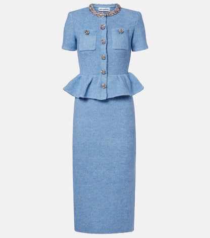 SP Blue Knitted Peplum Midi Dress
