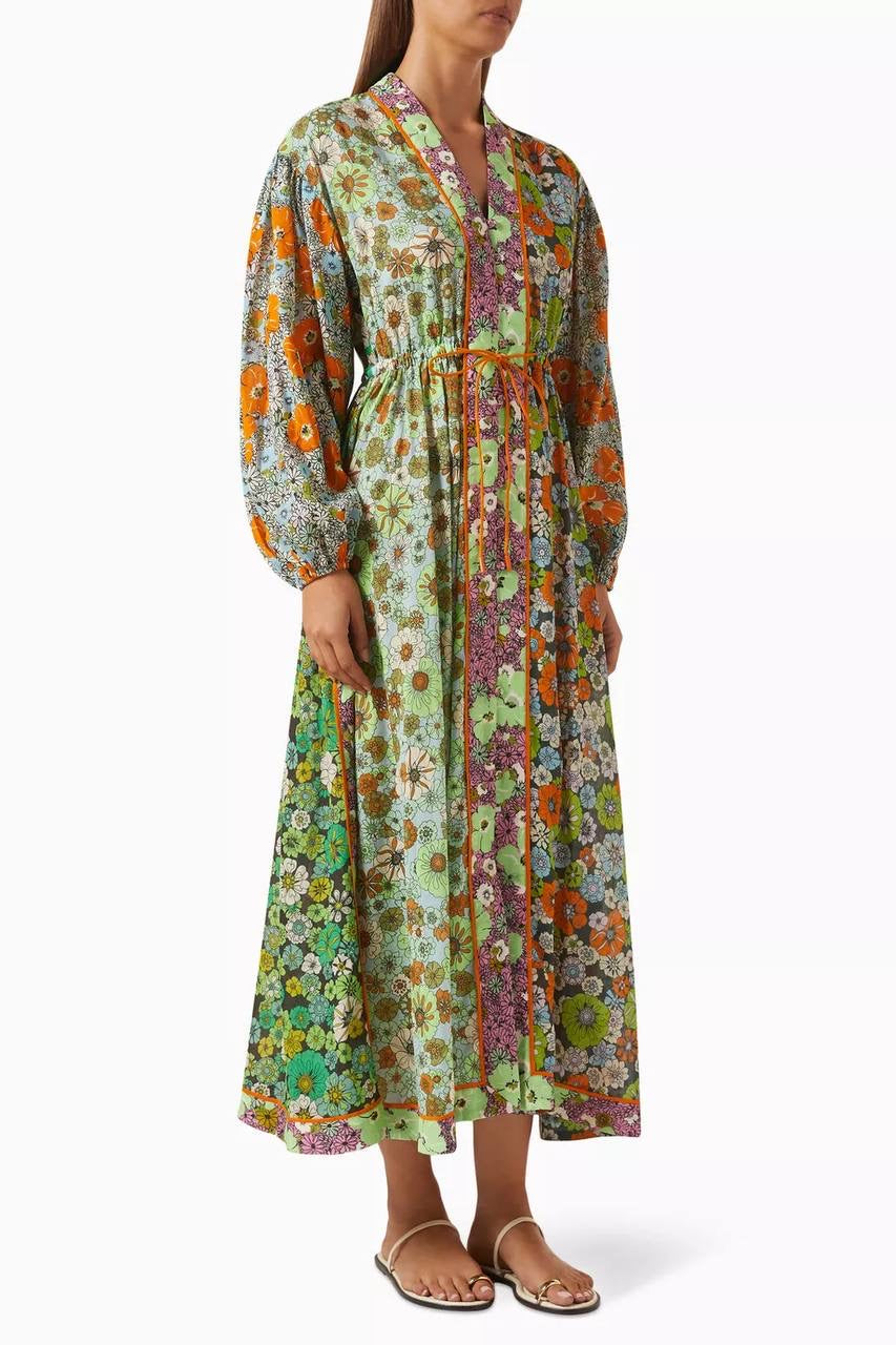 ALM Orange Blossom Spliced Midi Dress in Multi