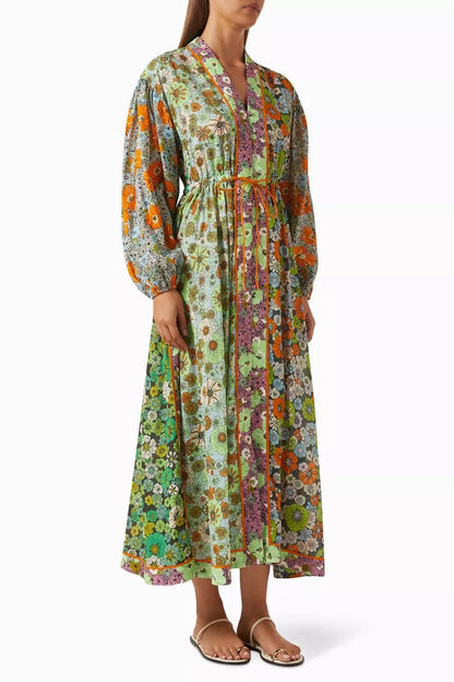ALM Orange Blossom Spliced Midi Dress in Multi
