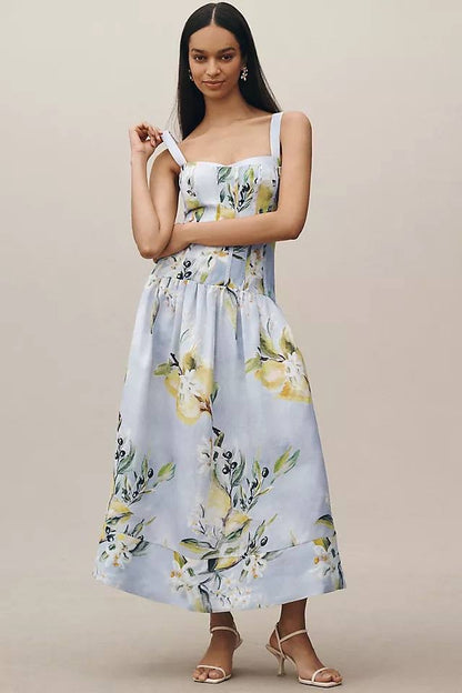 NC Makenna Dropwaist Linen Midi Dress