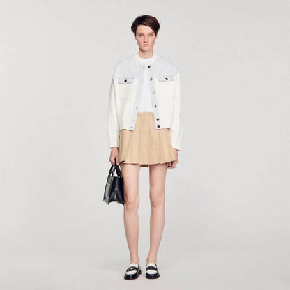 SD Dual-Material Coatigan Bomber Jacket in white/blue