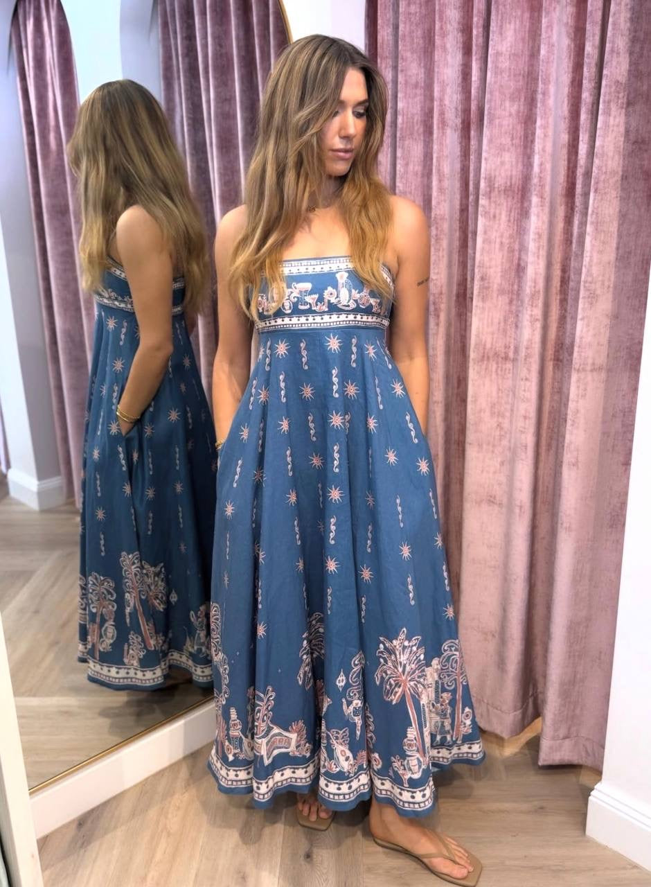 ALM Acacia Printed Linen Midi Dress Sundress