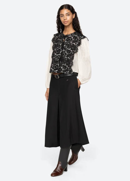 SE Norabelle Ramie Long Sleeve Top with Cotton Lace Overlay