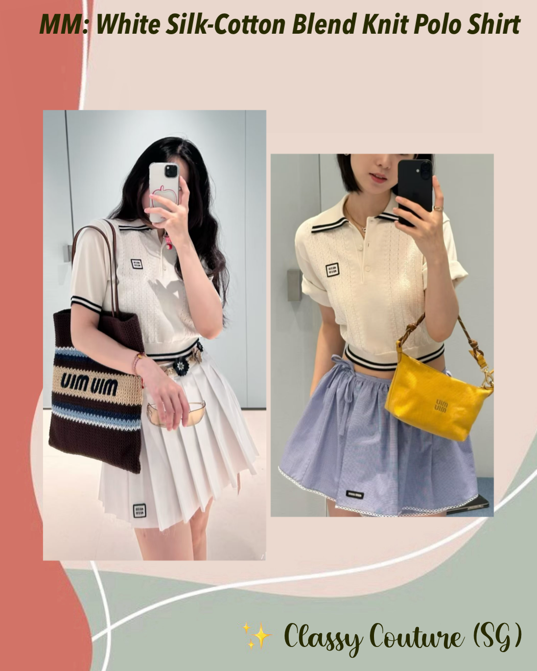 MM White Silk-Cotton Blend Knit Cropped Contrast Polo Shirt
