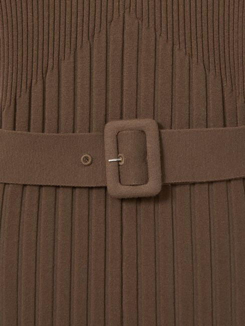 RS Vinette Ribbed Funnel Neck Belted Midi Dress