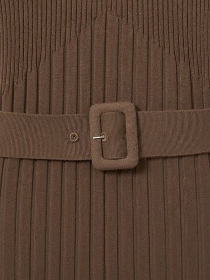 RS Vinette Ribbed Funnel Neck Belted Midi Dress