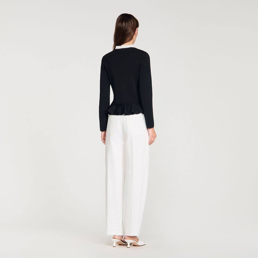 SD Removable Collar Viscose-blend Peplum Cardigan