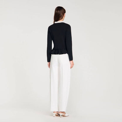 SD Removable Collar Viscose-blend Peplum Cardigan