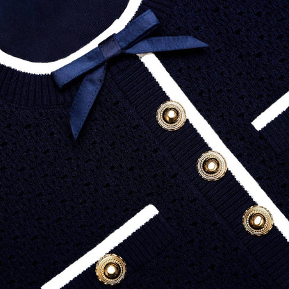 SP Navy Bow Knit Mini Dress