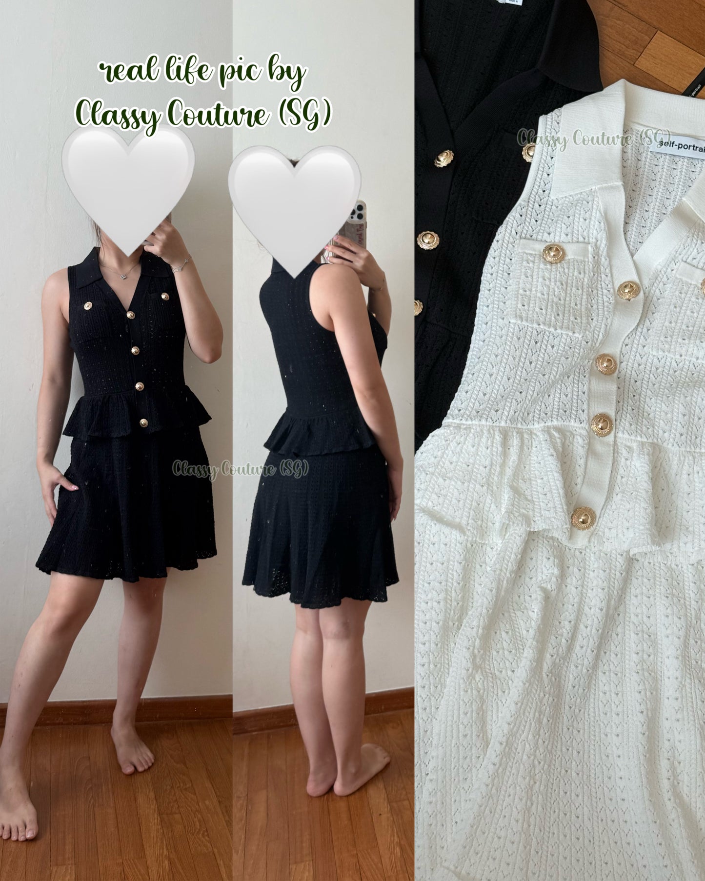 SP Pointelle Knit Collared Mini Dress in White & Black