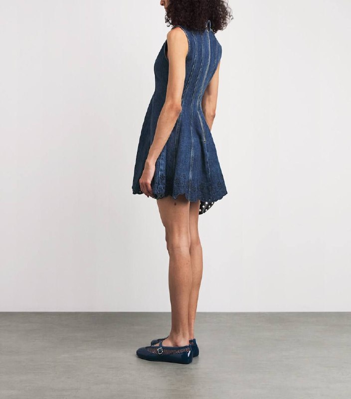 SP Blue Denim Broderie Flared Mini Dress