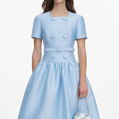 SP Blue Button Front Taffeta Midi Dress