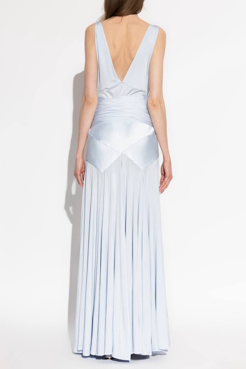 SP Blue Satin Jersey Tie Maxi Dress - Image 6