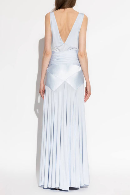 SP Blue Satin Jersey Tie Maxi Dress - Image 6