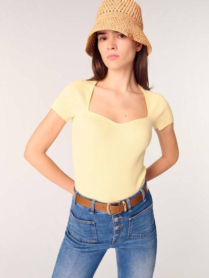 MJ Moka Rib Knit Sweetheart Shirt Top