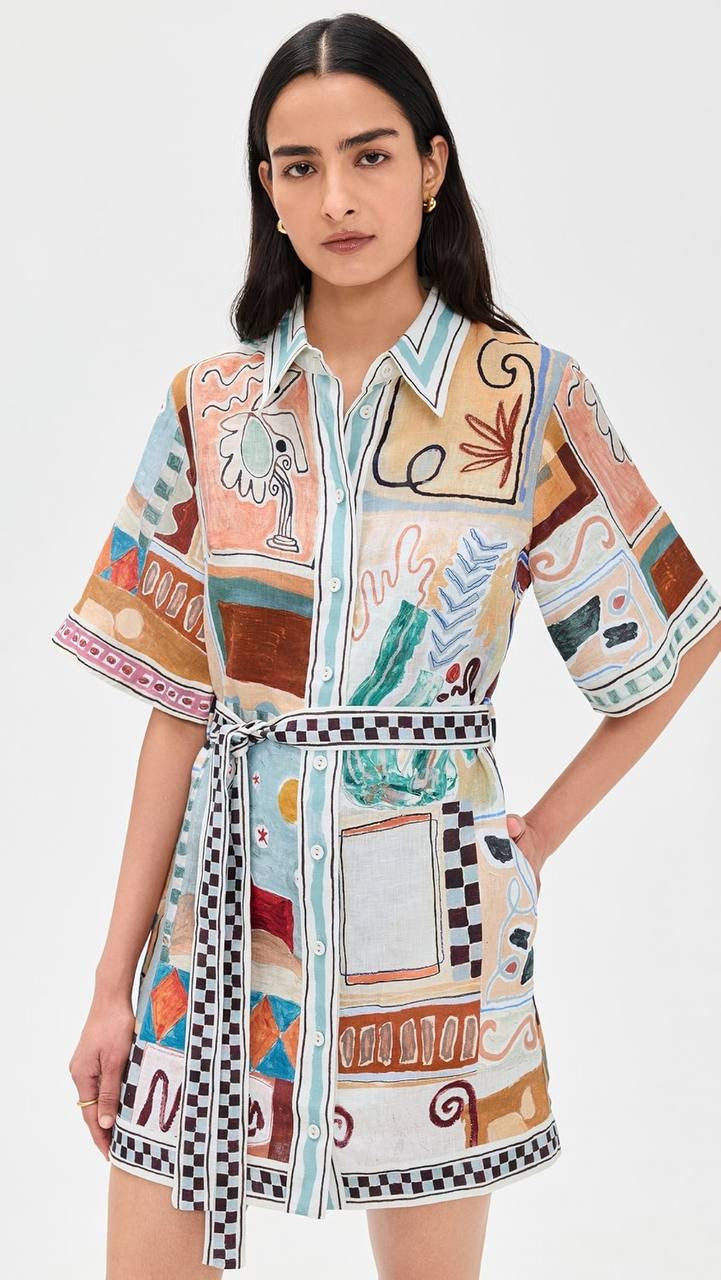ALM Michelle Linen Mini Shirt Dress
