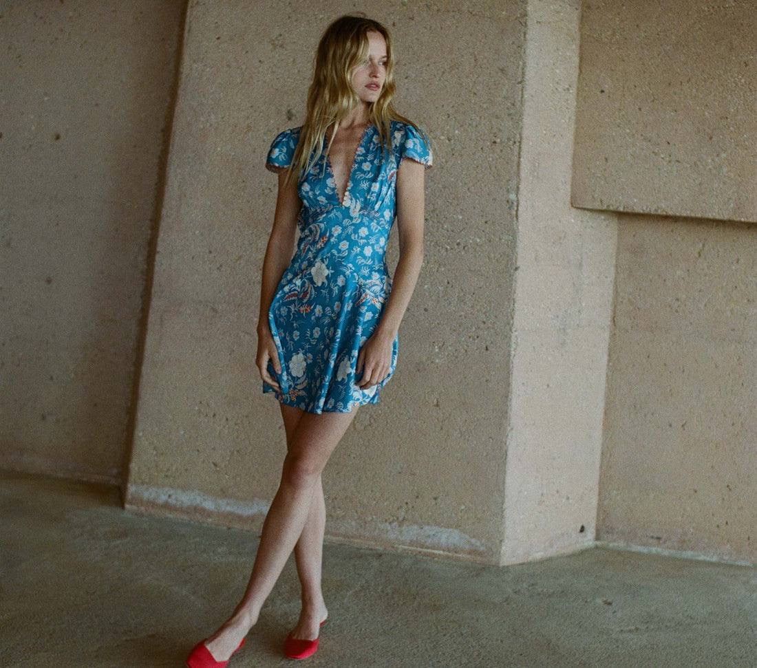 3 Colors! DN Dianne Silk-satin V-Neck Mini Dress