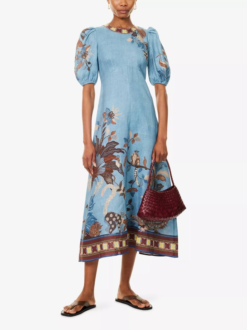 ALM Georgie Puff Sleeve Linen Midi Dress
