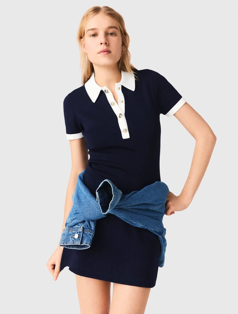 MJ Contrast Trim Polo Cotton-blend Mini Dress