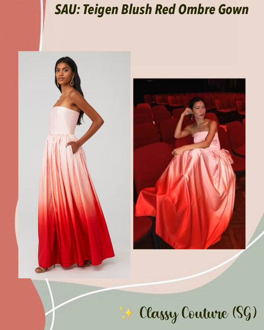 SAU Teigen Blush Red Ombre Strapless Gown Maxi Dress