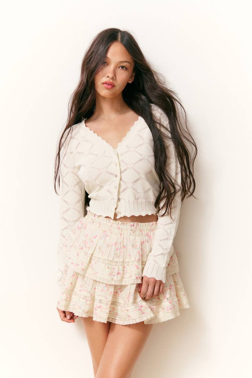 LSF Petra Knit Heart Argyle Cropped Cardigan