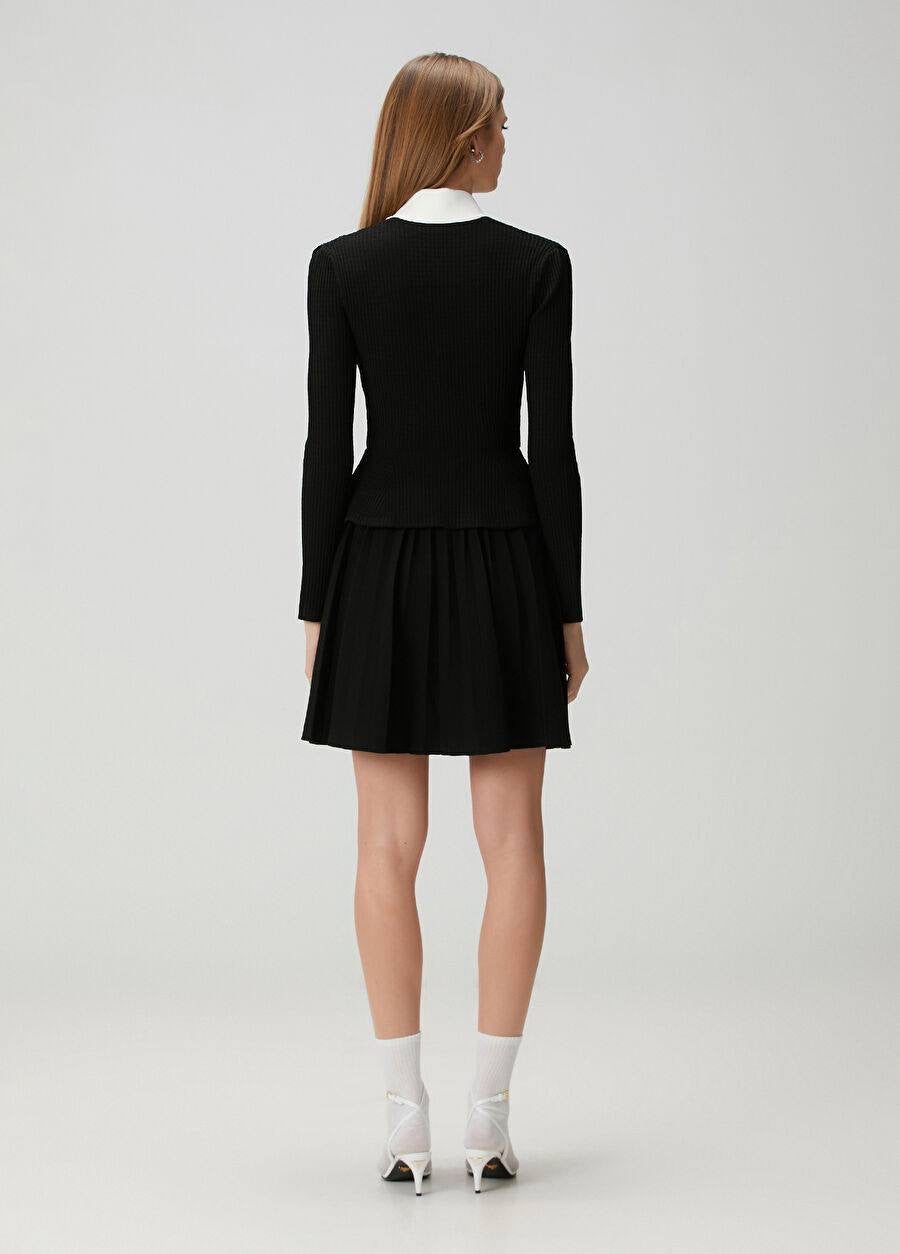 SP Black Contrast Collar Tailored Knit Mini | Midi Dress