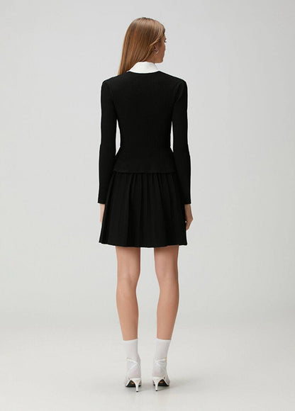 SP Black Contrast Collar Tailored Knit Mini | Midi Dress