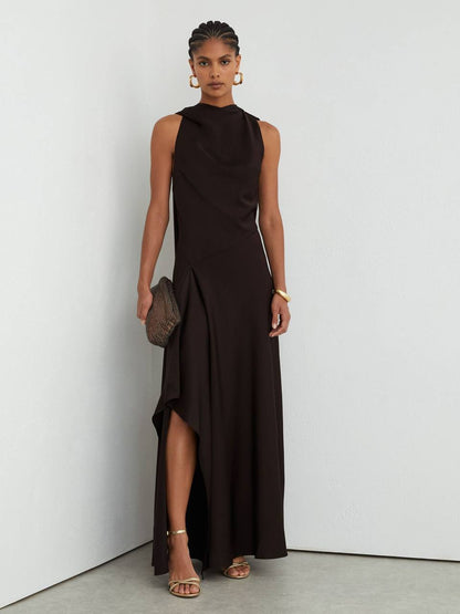 Sabine Satin Cape-Detail Maxi Dress