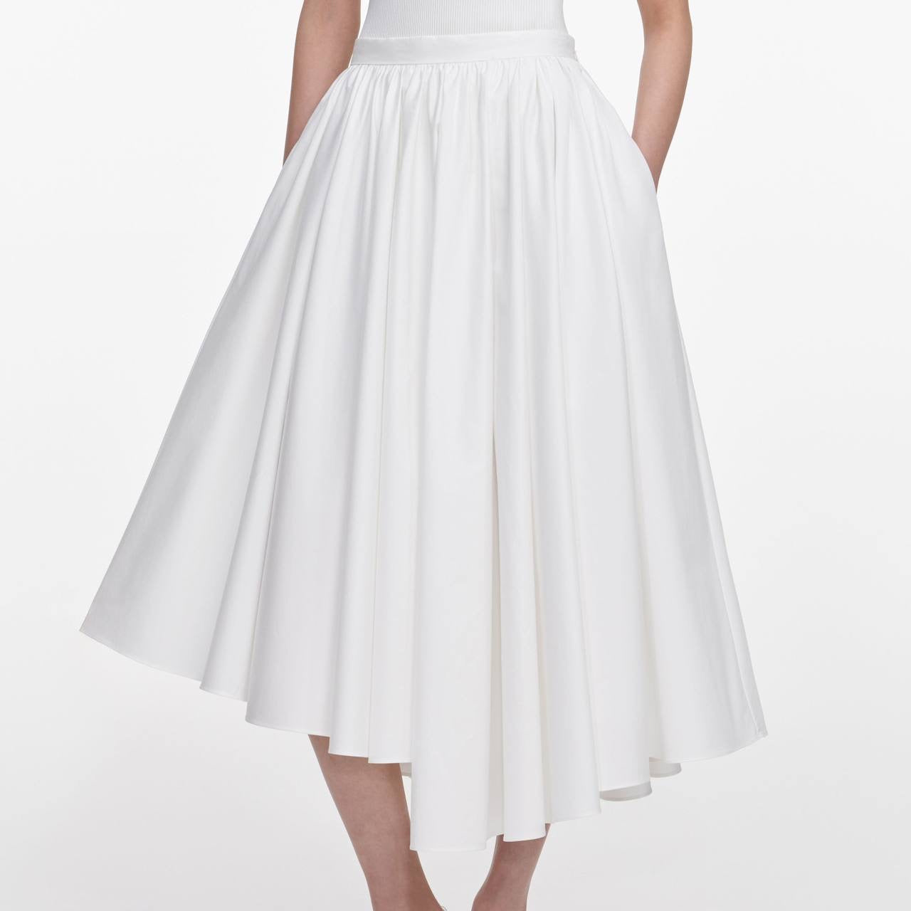 SP White Pointelle Short-Sleeve Sweater Top | Midi Skirt | Set