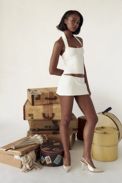 MP The Knit Halter Top | Mini Skort (Skirt w shorts) | Viscose-blend Set