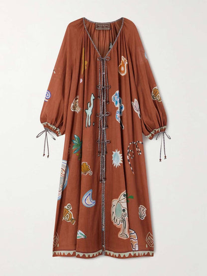 ALM + LNCE Printed Ramie and Cotton-Blend Midi Dress