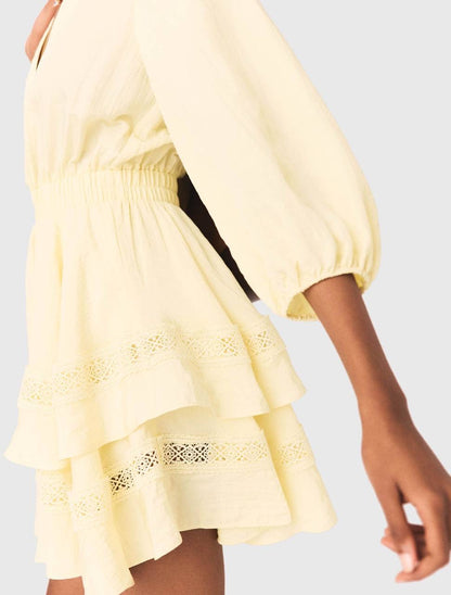MJ Rapapamy Yellow Short V-Neck Ruffled Mini Dress