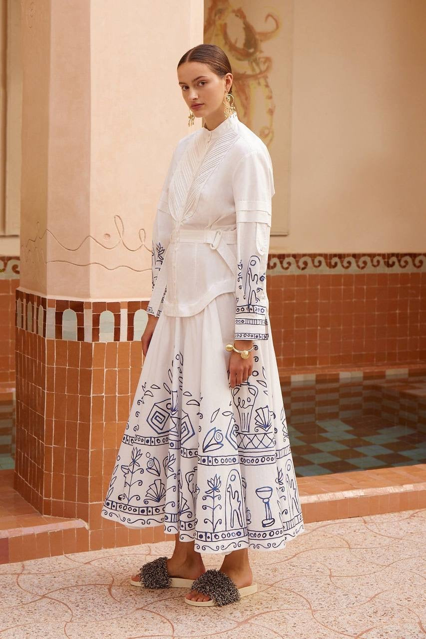 ALM Leela Button-down Belted Cotton Shirtdress Midi Dress