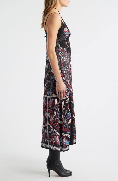 FR Marcelle Eyelash Lace-Trim Halter Viscose Midi Dress