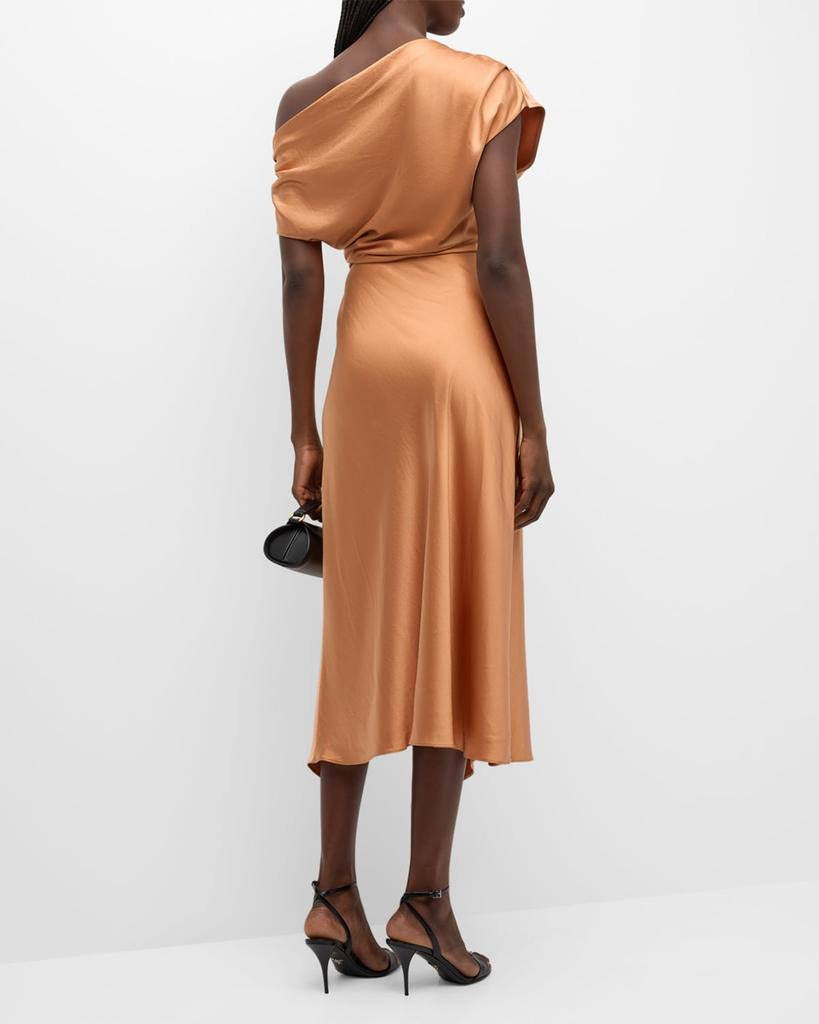 ALC Jasmine Ruched One Shoulder Satin Midi Dress