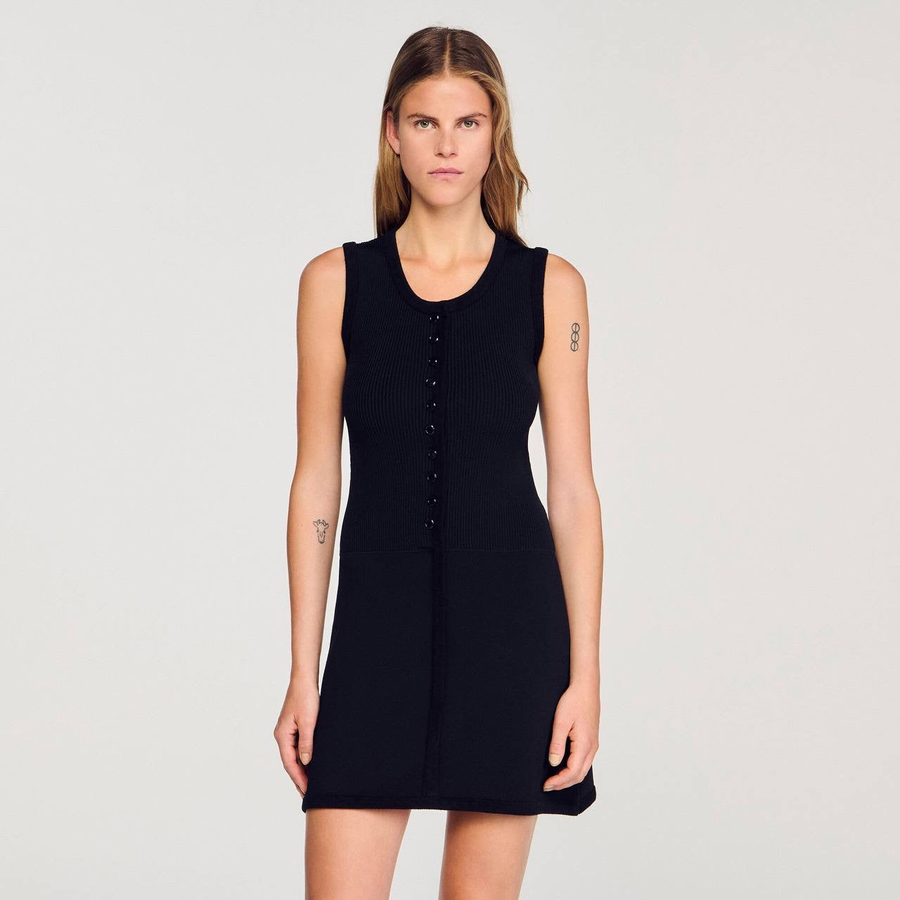 SD Black Rib Knit Cropped Cardigan | Mini Dress | Set