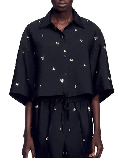 SD Mentissa Silk-blend Rhinestone Embellished Cropped Shirt