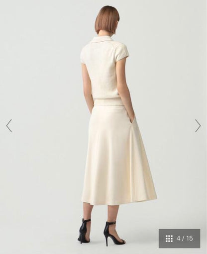 TH Double-Pleat Trouser A-Line Midi Skirt in Admiral Crepe