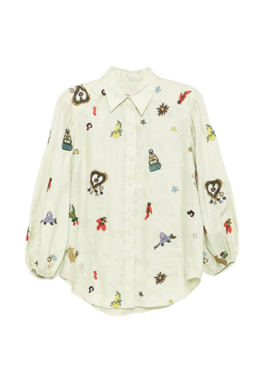 ALM Montie Embroidered Linen Shirt | Tie Wrap Midi Skirt | Set