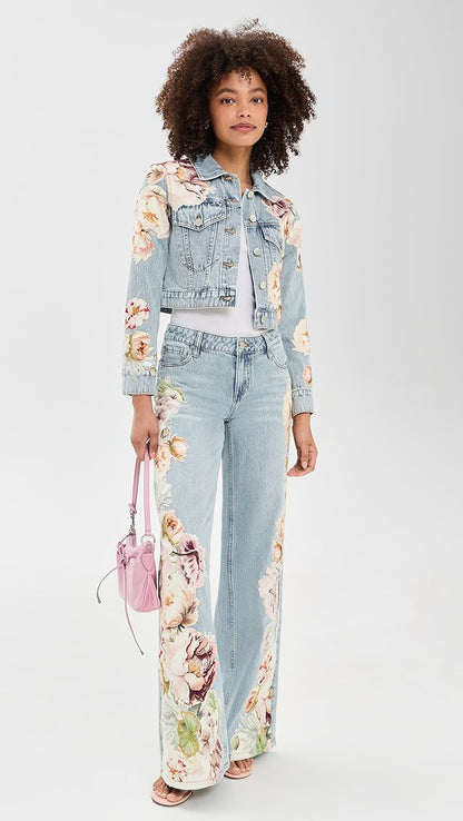 AO Chloe Embroidered Denim Jacket | Amazing Embroidered Jeans | Evan Appliqué Oversized Tee Shirt | Cotton Set