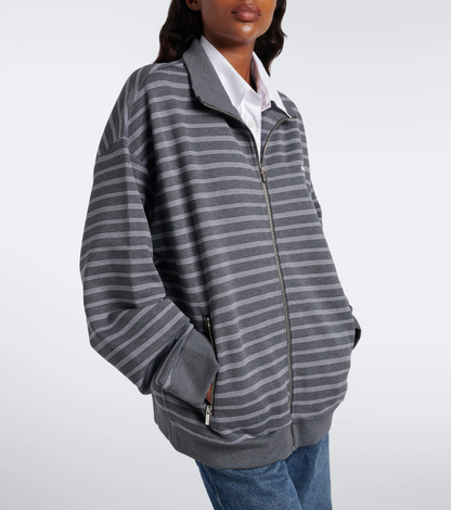 MM Grey White Striped Cotton Fleece Jacket